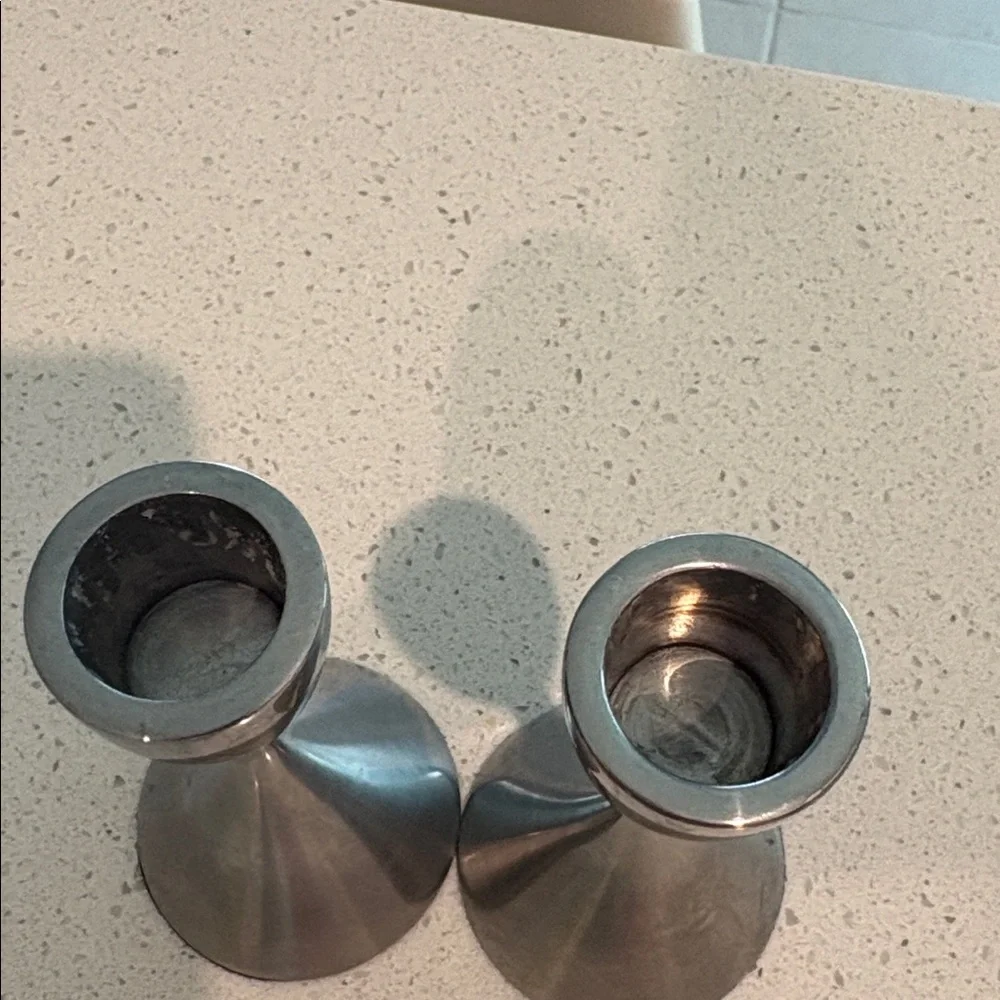 Vintage Hourglass Stainless Steel Candle Holders - Pair - Picture 10 of 13